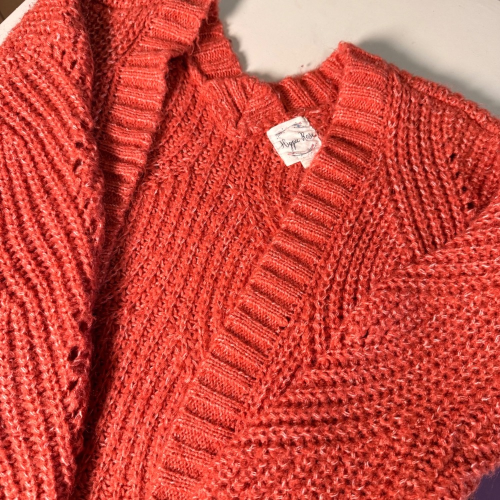 Hippie Rose Womens XS Rust Orange Chunky Knit Open Front Cardigan Sweater